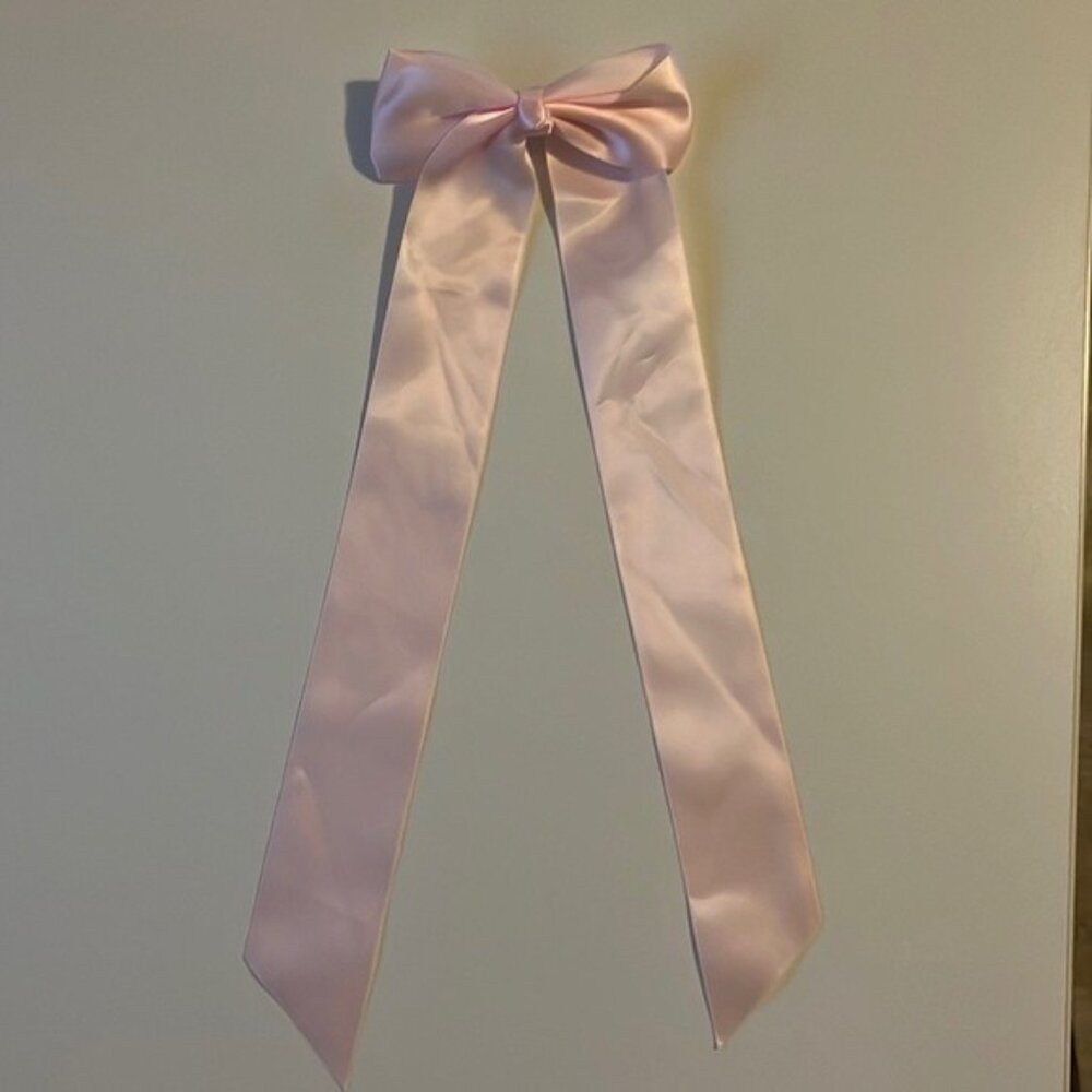 🎀💗 Pink Satin Hair Bow with Long Tails & Metal Clip 💗🎀